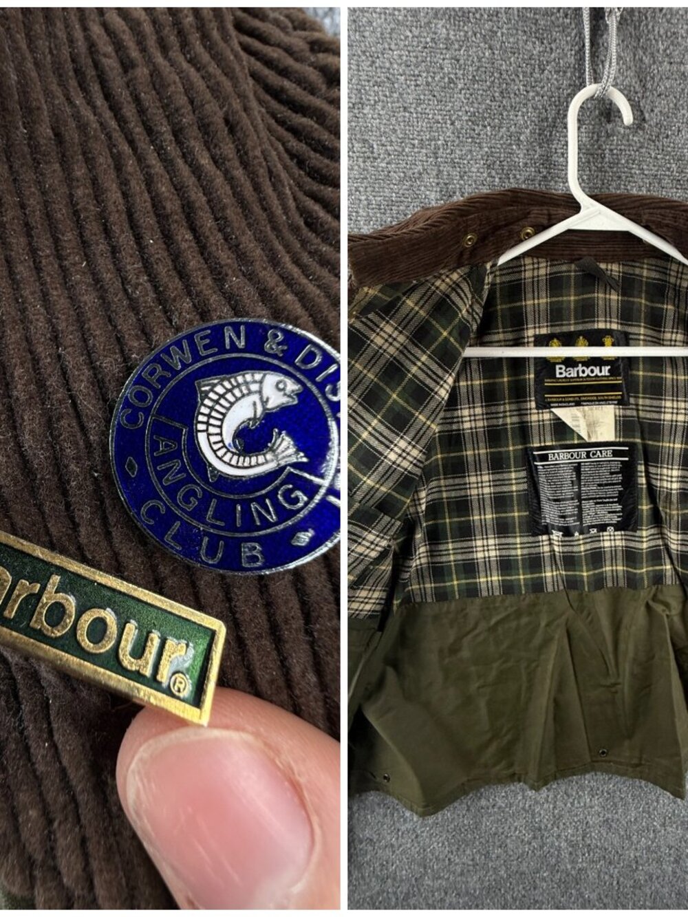 VTG Barbour Spey A130 Waxed Jacket Green Men Fishing Wasting Angler Pin Short - Picture 13 of 16